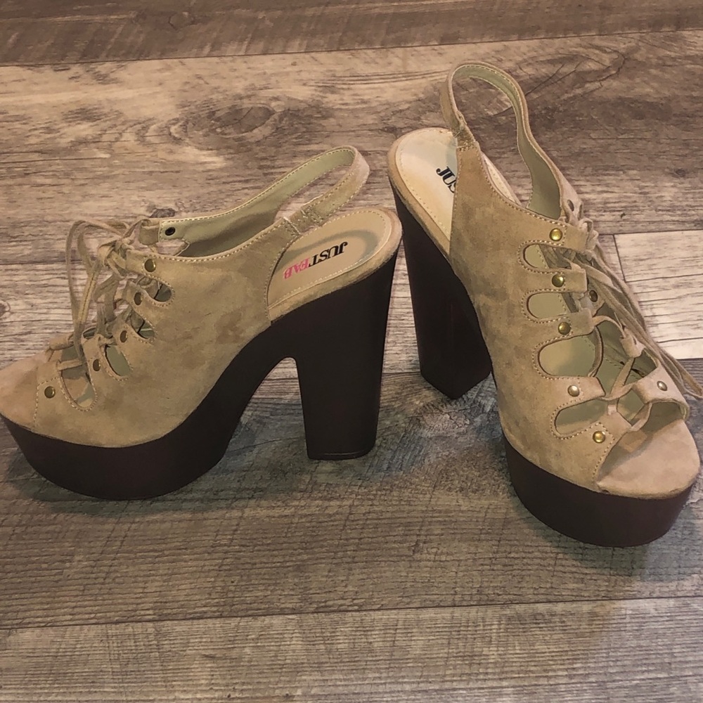 Beige Lace-up Heels